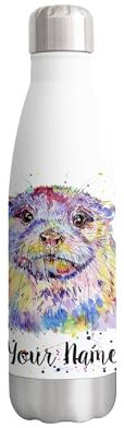 Vixar Otter Personalised Custom Bottle with your Text/name wildlife watercolour Bottle Double Wall Insulated Stainless Steel Sport Drinks 500ml