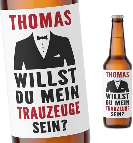 Trauzeuge fragen Mann Willst du mein Trauzeuge sein Bierflaschen Etikett personalisiert Bier Geschenk Flaschenetikett selbstklebend Bieretiketten 2 Stück | 9x9 cm