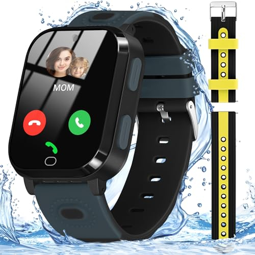 Noctiluxia Kinder Smartwatch GPS, 4G Watch Telefon, Wasserdicht, SOS Phone, Videoanruf, Zwei-Wege-Anrufe, Echtzeit Chat, Kamera, Schrittzähler, Wecker, für 4-12 Jungen und Mädchen (Schwarz)