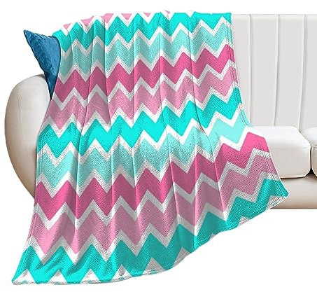 ZSOSIXDEAL Weiche Plüsch-Überwurfdecken, grünes Türkis-Blau, Ombré-Zickzack-Decken, gemütlich, warm, Flanelldecken, für alle Jahreszeiten, für Sofa, Couch, Bett, 127 x 152 cm