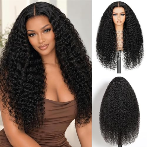 Perücke Damen 5x6 Closure Wig Curly Wave Wigs Bleached Tiny Knots 20 Inch | Brazilian Real Hair Wig, Real Pre Plucked Hairline With Baby Hair, Wear and Go Glueless Wig, Curly Wave Wigs for Black Women