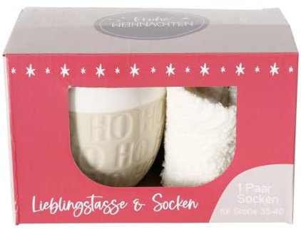 Boltze Home Jumbo-Tasse mit Weihnachtsmotiv HOHO, 600 ml, Farbe:cremefarben