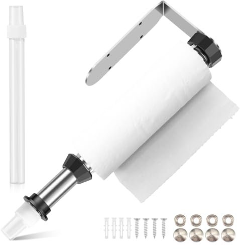 Der Papierhandtuchhalter mit Sprühflaschenraum sparend hängende Papiertuchregal mit Dämpfungseffekt Edelstahl Papierrollenhalter Selbstklebend oder Bohrung für Badezimmer Küchen(silbrig)