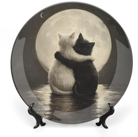 VFMNT Assiette décorative en porcelaine anglaise de 25,8 cm - Motif chat câlin dans l'eau - Assiettes à dessert en céramique pour cuisine, salade, décoration de table