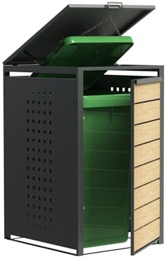 Abri Cache Poubelle Gardiun Liam 68x80x116 cm en Acier Galvanisé | Abri Modulaire pour Bacs de Recyclage | Ouverture Facile