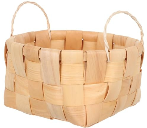 KITANDOVE Geflochtener Korb Mit Henkel Aufbewahrungskorb Für Brot Und Obst Mini Picknickkorb Aus Holz Zum Gemüsesammeln Snacks