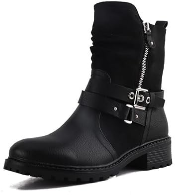 Pogolino Bottines pour femme avec rivets et fermeture éclair plates confortables 2520