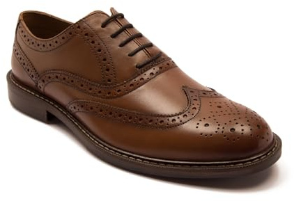 Thomas Crick 'Waldew' Men’s Leather Brogue Shoes | Formal Lace‑Up Wingtip Oxford Shoes | Comfortable, Durable, Stylish for Classic Formal & Smart Casual Tan