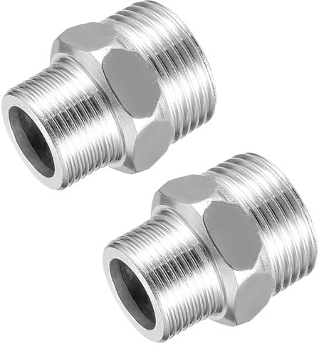 Raheem 2pcs Stainless Steel Shower Hose Connectors, Reducing Nipple Adapter, 20mm x 16mm, Universal Size, Easy Installation, Shower Head Adapter, Bidet Sprayers, Sinks, Outdoor Plumbing