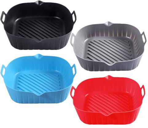 Juego de 4 moldes de silicona para freidora de aire caliente, reutilizables, en lugar de Airfryer, papel pergamino, inserto de silicona para freidora de aire caliente, accesorios para microondas,