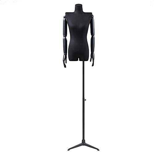 HUIBBGO Schwarze weibliche Schaufensterpuppe, Kleidermodell, Schneiderpuppe mit Metallstativ und Holzarmen, höhenverstellbar, 119,4-190,5 cm