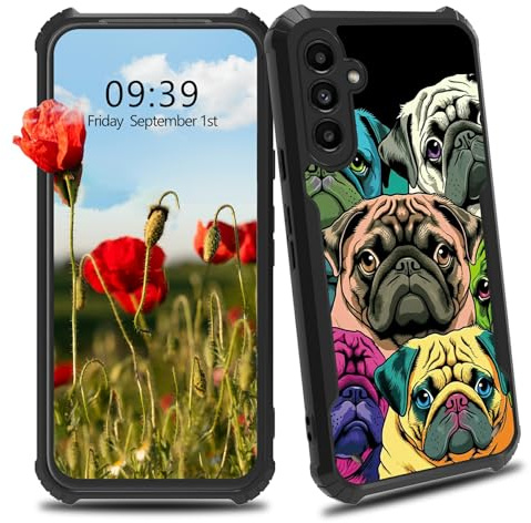 BWEGRHE Schutzhülle für Samsung Galaxy A16 5G 2025, Motiv: Farbige Mops, schlanke Passform, Hartplastik, Stoßschutz, Ecken, stoßfest, kratzfest, Schutzhülle für Samsung Galaxy A16 5G 2025