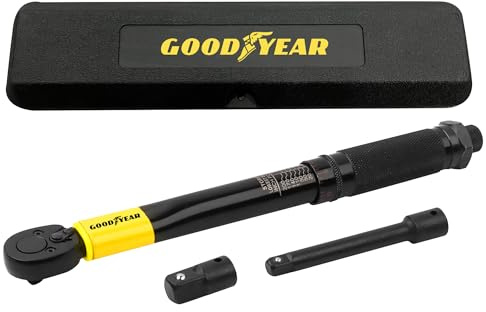 Goodyear Clé dynamométrique 6,35 mm en chrome vanadium extra solide | Longue poignée fine | Articulation flexible | Réglage précis du couple pour l'entretien automobile, moto et vélo | Facilité