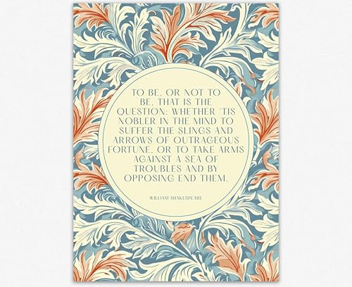WallBUddy William Shakespeare Zitat-Poster - Sein Oder Nichtsein Hamlet Literarischer Druck - Retro Florale Typografie Wandkunst - Inspirierende Wohn- Und Bürodeko (40 x 50 cm Unframed)
