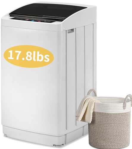 Winado Lavatrice automatica completa, lavatrice portatile a carico dall'alto da 18 libbre con pompa di scarico, 8 programmi di lavaggio, 5 acqua 2 in 1 lavatrice e asciugatrice per appartamenti
