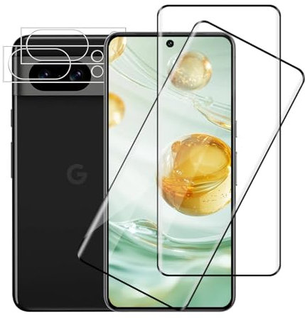Carantee 2+2 pièces 3D Verre Trempé pour Google Pixel 8 Pro 5G, avec Caméra Protecteur, Anti-salissures Protection écran pour Google Pixel 8 Pro, Anti-bulle HD Pixel 8 Pro 5G vitre protection