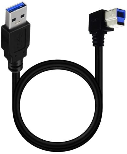 ZYuoo USB 3.0 Printer Cable - Type A to Type B 90 Degree High Speed for Printer, Monitor, External Hard Drive, Scanner - 50cm/1.5Ft (USB 3.0 A to B Down Angle)