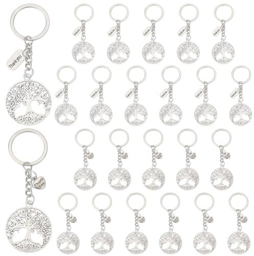 WEBEEDY 24 Porte Clés Arbre de Vie en Argent Antique avec Pendentifs D'Arbres Naturels de 2 Styles Étiquettes de Remerciement Cadeau D'Appréciation pour Amis pour la Décoration de Téléphone