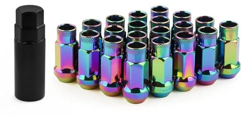 VBNYBA Radnabenmuttern 20 Stück Universal-Stahl-Racing-Radmuttern, Stahl, Verlängertes Offenes Ende, Radmuttern M12 X 1,5/1,25 RS-LN031 Radnaben-Reifen-Schraubenbolzen(Color 1,M12x1.25)
