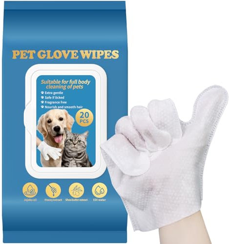 FAZMoss PET GLOVE WIPES for Dogs & Puppies - Thickened Gentle Pet Wipes, Wash-Free Grooming for Fur Face Body Paws Bum, Travel & Daily Use, clx wipes Alternative, 20PCS