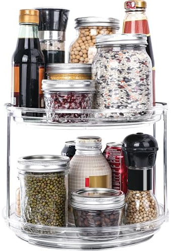 Clear Lazy Susan Organizer 2 Tier Lazy Susan Turntable 9.25'' Rotating Spice Rack Organization for Kitchen Cabinet, Fridge, Bathroom, Vanity,Cabinet Organizer, Clear