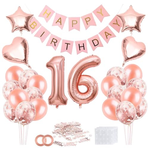 Luftballon 16. Geburtstag Zahl 16, Geburtstagsdeko, Riesen Folienballon, 32 Zoll Helium Ballons Geburtstagsdeko, Happy Birthday Folienballon Kinder Mädchen Junge