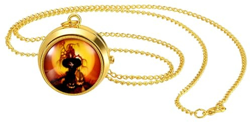 Lancardo Taschenuhren Punk Halloween Uhren: Vintage Analoge Quarzuhr mit Arabischen Ziffern Drehbare Taschenuhr mit Kette Geschenke für Frauen Männer