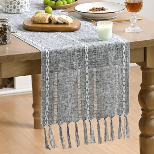 Artoid Mode Boho Dunkel Grau Landhausstil Quasten Valentinstag Tischläufer, Tisch Dekoration Party Geburtstag Valentinstag Hochzeit Dekor 33x143 cm