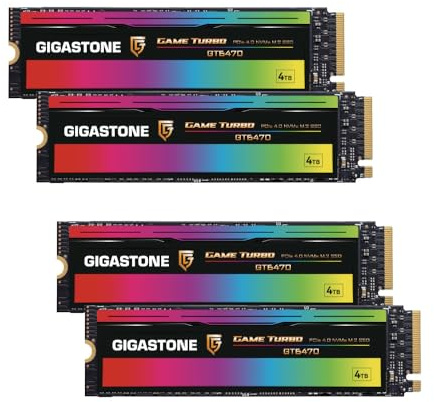 Gigastone Game Turbo PCIe Gen4x4 SSD de 4 TB (paquete de 4) hasta 7,300 MB/s con caché SLC para juegos/PC/computadora de escritorio/portátil. Unidad interna de estado sólido M.2 NVMe PCIe 4.0 2280
