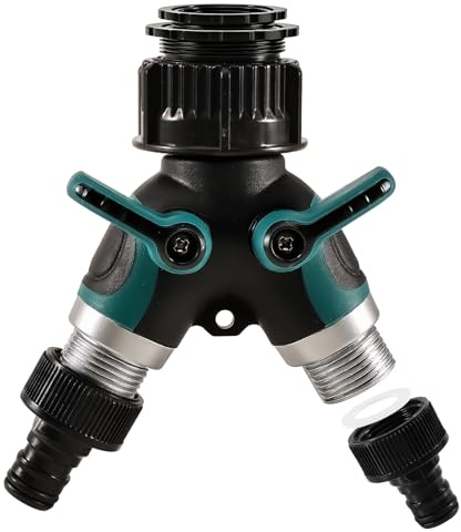 Silkwish 2 Wege Wasserverteiler Y-Verteiler, Schlauchverteiler für Gardena | Mit Absperrhähnen, Wasseranschluss Adapter für 1/2, 3/4 & 1 Zoll, für Waschmaschine, Geschirrspüler, Gartenschlauch & Garten