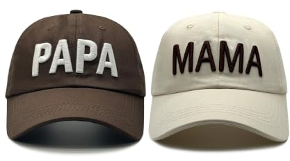 Sunlark 2er-Pack Mama & Papa Basecap, Mom Dad Cap Set, Bestickte Verstellbare Baseballkappe für Mutter und Vater, Geschenk für Frischgebackene Eltern & Paare (Ihn & Sie)