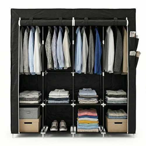 Pincho Armario de Tela, Armario Ropero Portatil para Ropa, Armario Tela con Cremallera, Organizador de Ropa con Cremallera, Estanterias Modulares, Wardrobe, Closet Organizer - 170x45x165 cm Negro