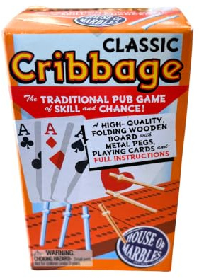 House of Marbles Classic Cribbage Set, FSC-Certified Wooden Folding Board with Playing Cards, Metal Pegs and Instructions, Compact Travel Strategy Game