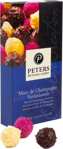 Peters Mit Genuss verführt | Marc de Champagne-Variationen | Mit Alkohol | Edle Trüffel | Gemischt | Geschenk | Schokolade | Geschenkidee | Made in Germany | 100g