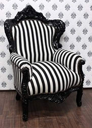 Casa Padrino Barock Sessel King Schwarz/Weiß Streifen/Schwarz - Möbel Antik Stil - Limitiertes Sondermodell