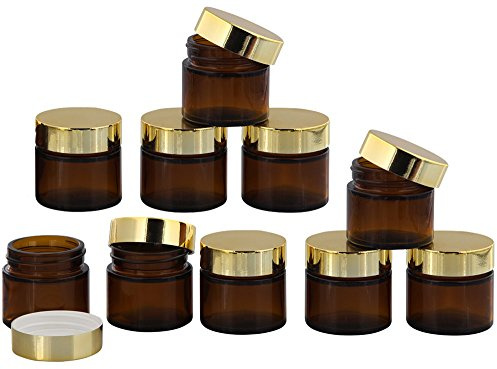 Braunglastiegel m. Kunststoff-Deckel, 30 ml Leerer Tiegel, Kosmetex Glasdose, 10× gold