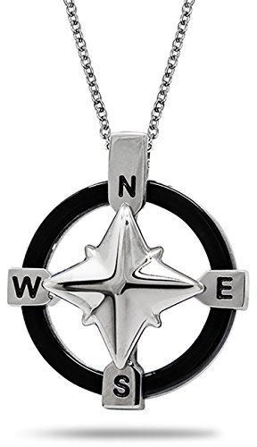 inSCINTILLE Collana Navy Uomo in Acciaio Inossidabile con Ciondolo Nautico (Rosa dei venti)