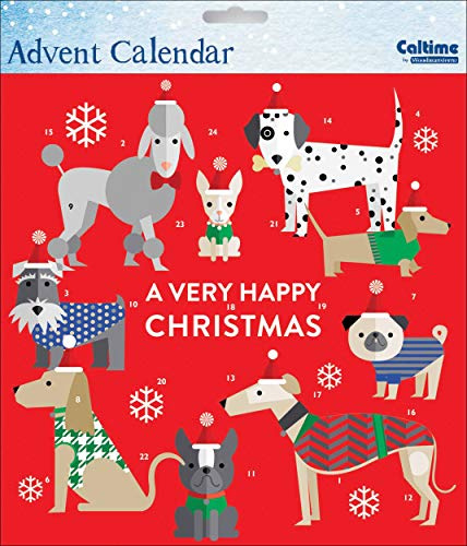 Caltime Traditional Santa Paws Dogs Advent Calendar 23 cm x 23 cm with white envelope