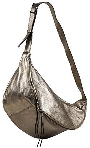SH Leder echt Leder Damen Unisex Brusttasche für Festival Reise Gross Hüfttasche Crossbody Bag Frauen Ledertasche 49x28cm Daniela G768 (Bronze Metallic)