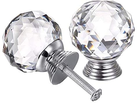 4pcs Crystal Glass Knobs - 40mm Diamond Shape Design Cupboard Drawer Pull Kitchen Cabinet Door Wardrobe Handles