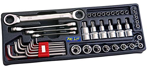 Pro-Lift-Werkzeuge Torx Werkzeugsortiment, 43 Teile, für 1/2 & 1/4, Innentorx Außentorx Werstatt Stecknüsse Ringschlüssel