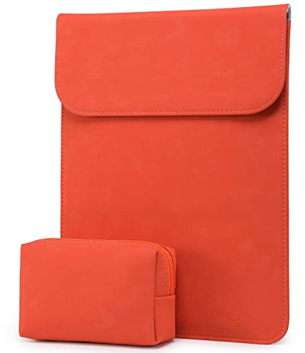 HYZUO 15-16 Zoll Laptop Hülle Tasche Laptophülle für MacBook Pro 16 M4/M3/M2/M1 A3403 A3186 A2991 2025-2019, XPS 15, MacBook Pro 15 2015-2012 A1398, Kunstlederhülle mit Tragetasche, Orange
