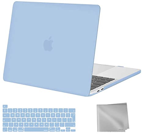 MOSISO Hülle Kompatibel mit MacBook Pro 13 Zoll 2024 2023 2022-2016 M2 M1 A2338 A2289 A2251 A2159 A1989 A1706 A1708,Plastik Hartschale Case Schutzhülle&Tastaturschutz&Tuch Wische,Airy Blau