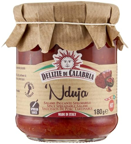 Delizie di Calabria - NDUJA - Italian Spicy Spreadable Sausage (180g) | Made in Italy | Typical Calabrian Salami | Intense & Balanced Flavour | Delicious Spicy Taste | Perfect for various dishes