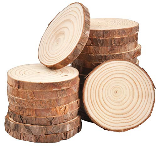 DODUOS Wood Slices 20 Pcs 8-10cm Natural Wooden Circles Slices NO Hole Unfinished Predrilled Log Discs Wooden Rounds Discs Slices for Art Creation DIY Crafts Wedding Decorations Christmas Ornaments