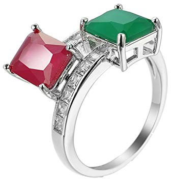 ANAZOZ Anello Fidanzamento Donna Argento Rosa Verde Rosso,Fedi Nuziali Argento Placcato Oro Bianco Due Rettangolari Zirconia Cubica Rossi Verdi Misura dell'Anello 20