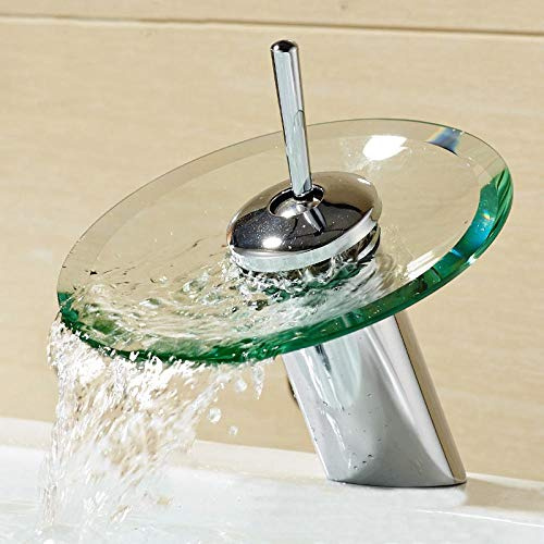 Assiavree Badarmatur Glas Wasserfall Armatur Badezimmer Waschbecken Waschbecken Wasserhahn Badarmatur Wasserhahn Badarmatur
