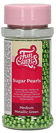 FunCakes Zuckerperlen Mittel Metallic Grün: Kuchenstreusel, guter Geschmack, perfekt zum Dekorieren von Kuchen, essbare Zuckerperlen. 80 g.