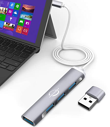 USB C Hub,Vunvooker Mini USB Dongle mit 4 Anschlüssen und USB-C zu USB Adapter,USB C Expander für Laptop(2-Fuß-Kabel,3 USB 2.0,1 USB 3.0),tragbarer Daten-Hub für MacBook Pro/Air,iMac,Surface Pro(Grau)