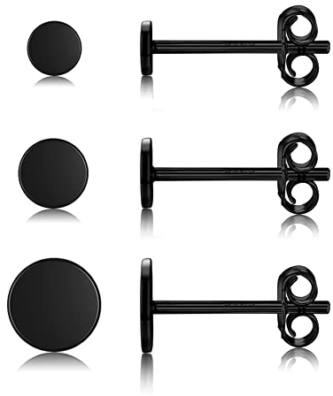 MASOP Sterling Silber Ohrring Schwarz Set 3mm 4mm 5mm Rund Ohrstecker Schwarz für Damen Herren Mädchen